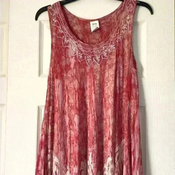 SITA TIE DYE SLEEVELESS COVER UP MIDI DRESS Flowy Pull Over Midi Dress - Picture 2 of 4